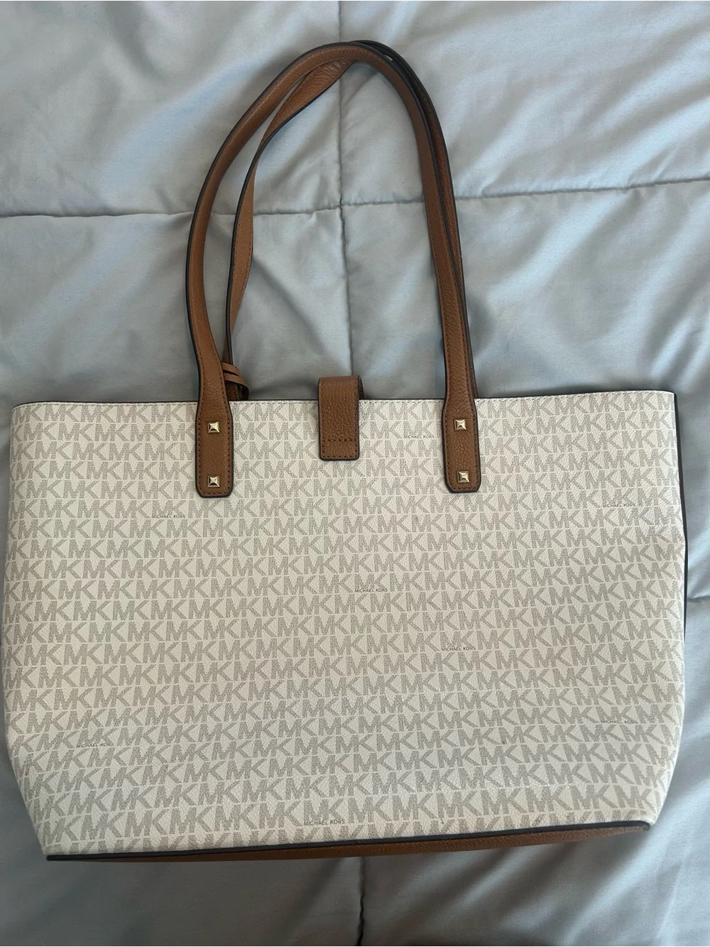 Michael Kors Cream and Brown Signature MK Tote